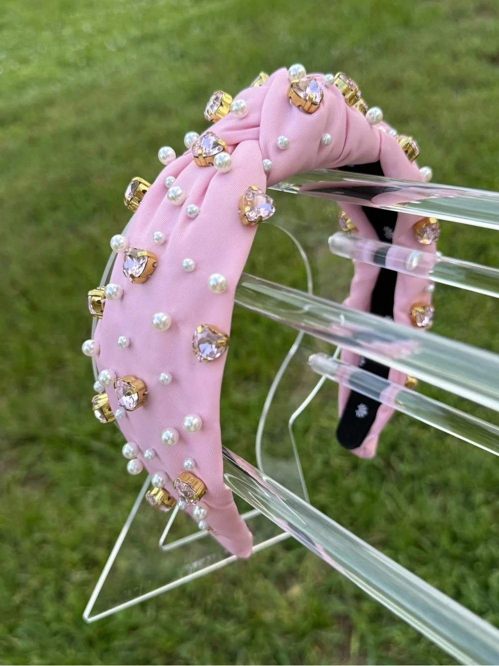 Lele Sadoughi x Stoney Clover Lane Flamingo Pink Crystal Headband Pearls SCL